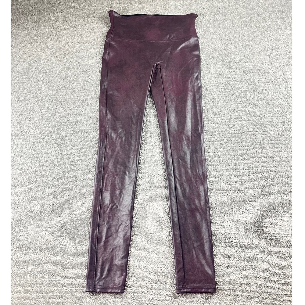 Spanx Faux Leather Leggings Women M Purple High Rise Shaping Tummy Control Party